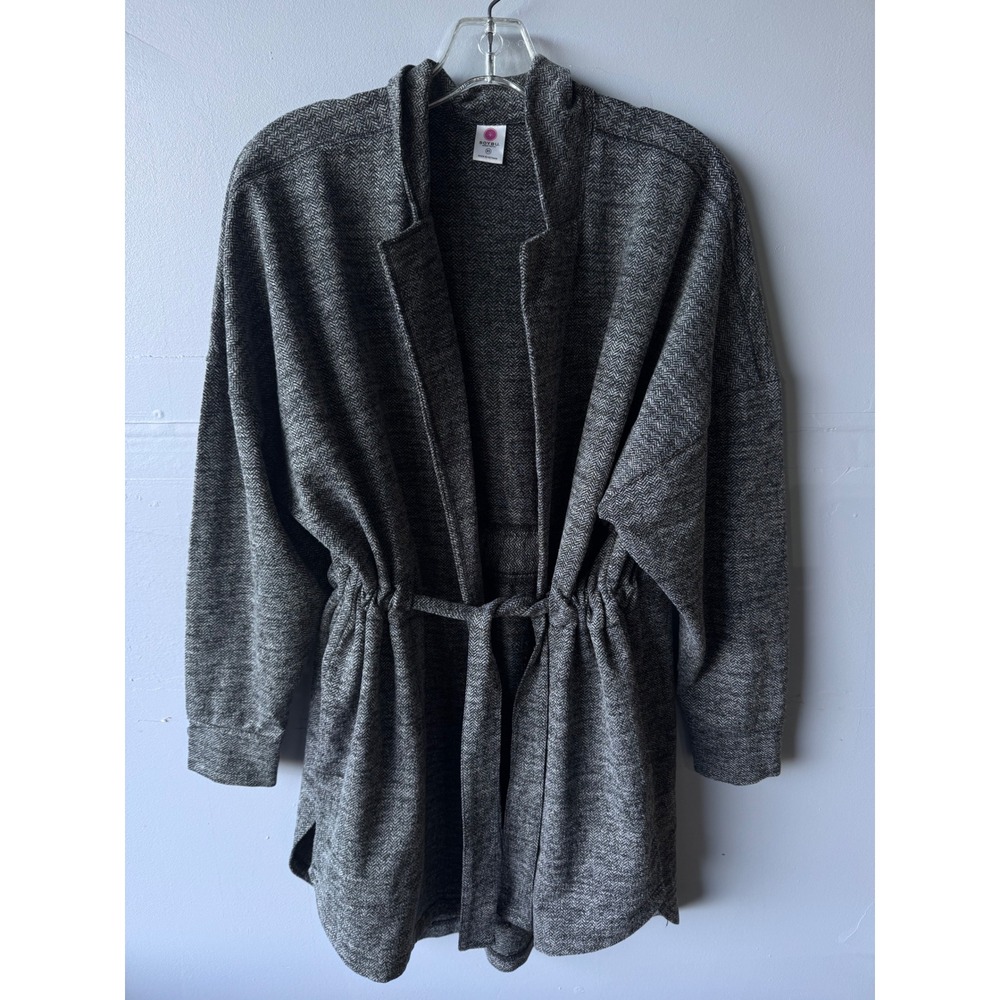 Soybu Grey Herringbone Drawstring Waist Wrap Jacket Women XS Active Fashion